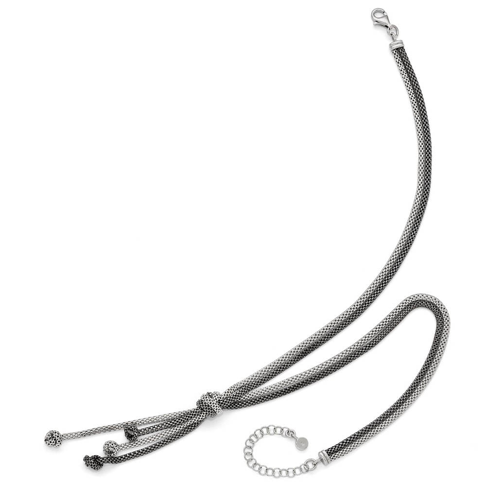 Alternate view of the Two Tone Knotted Mesh Strand Necklace in Sterling Silver, 16-18 Inch by The Black Bow Jewelry Co.