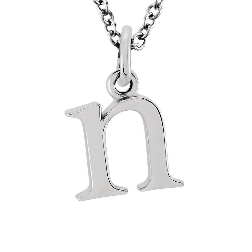 The Abbey Lower Case Initial 'n' Necklace in 14k White Gold, 16 Inch, Item N10361-N by The Black Bow Jewelry Co.