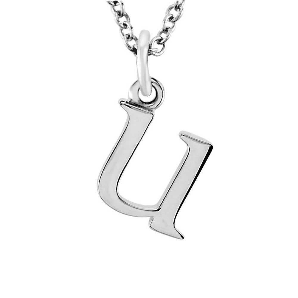 The Abbey Lower Case Initial 'u' Necklace in 14k White Gold, 16 Inch, Item N10361-U by The Black Bow Jewelry Co.