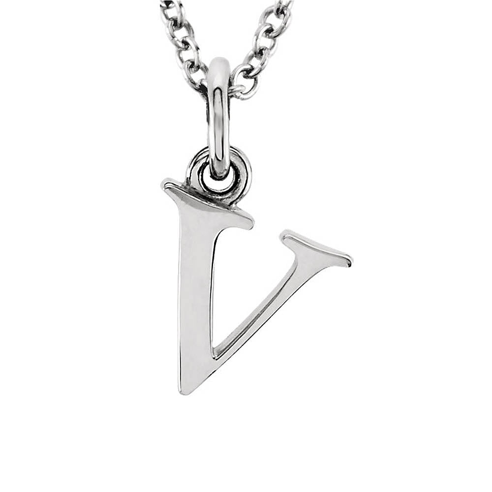 The Abbey Lower Case Initial 'v' Necklace in 14k White Gold, 16 Inch, Item N10361-V by The Black Bow Jewelry Co.
