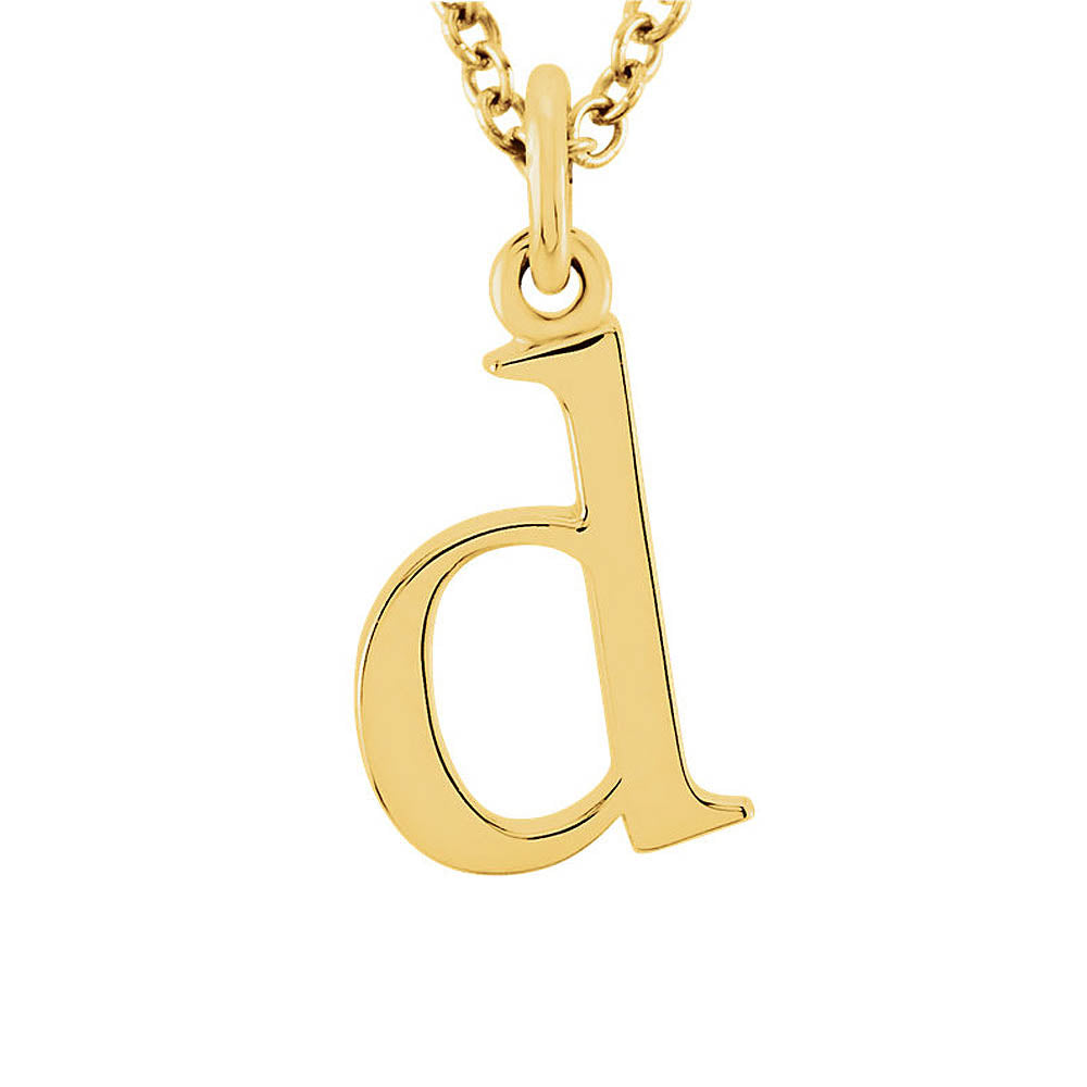 The Abbey Lower Case Initial 'd' Necklace in 14k Yellow Gold, 16 Inch, Item N10362-D by The Black Bow Jewelry Co.