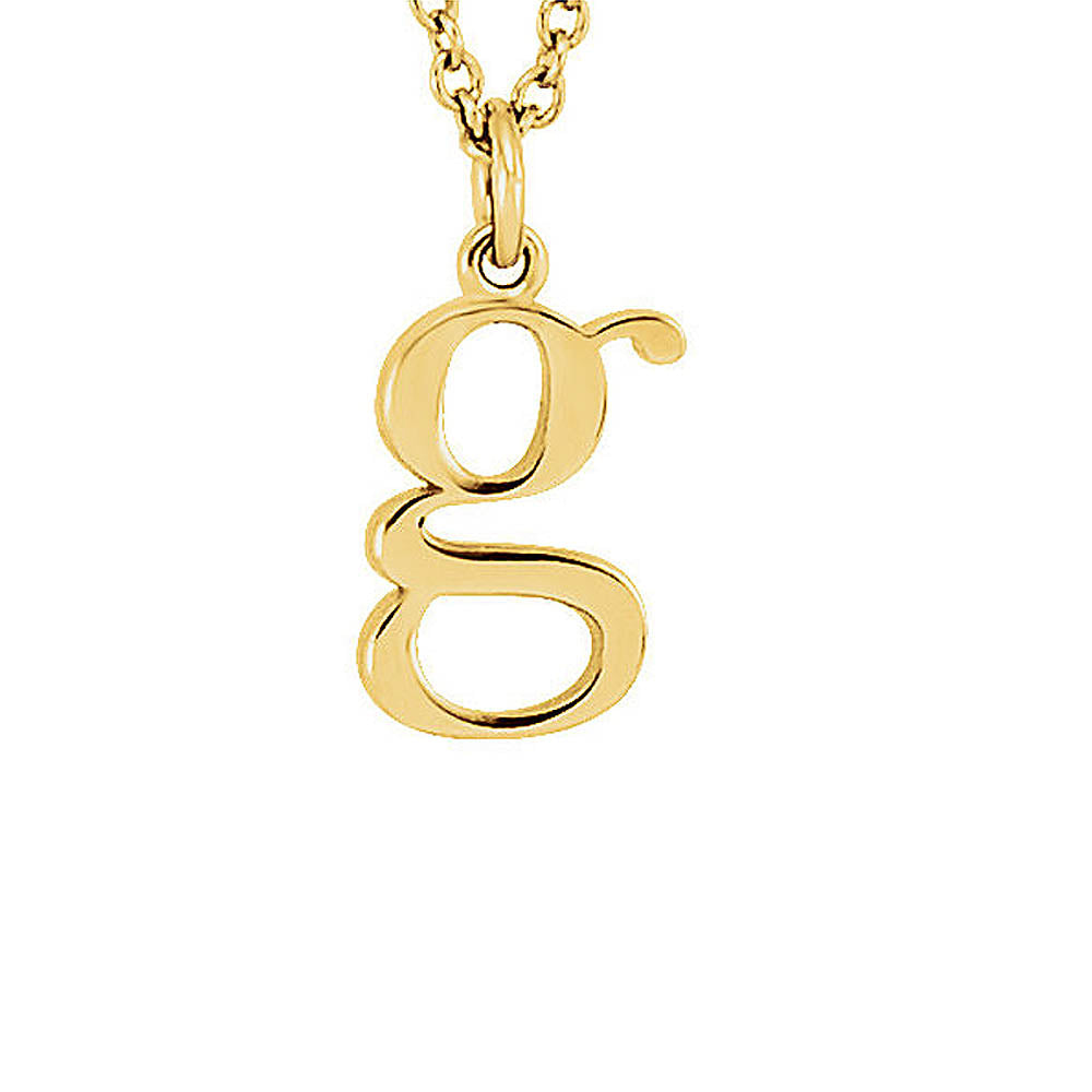 The Abbey Lower Case Initial 'g' Necklace in 14k Yellow Gold, 16 Inch, Item N10362-G by The Black Bow Jewelry Co.