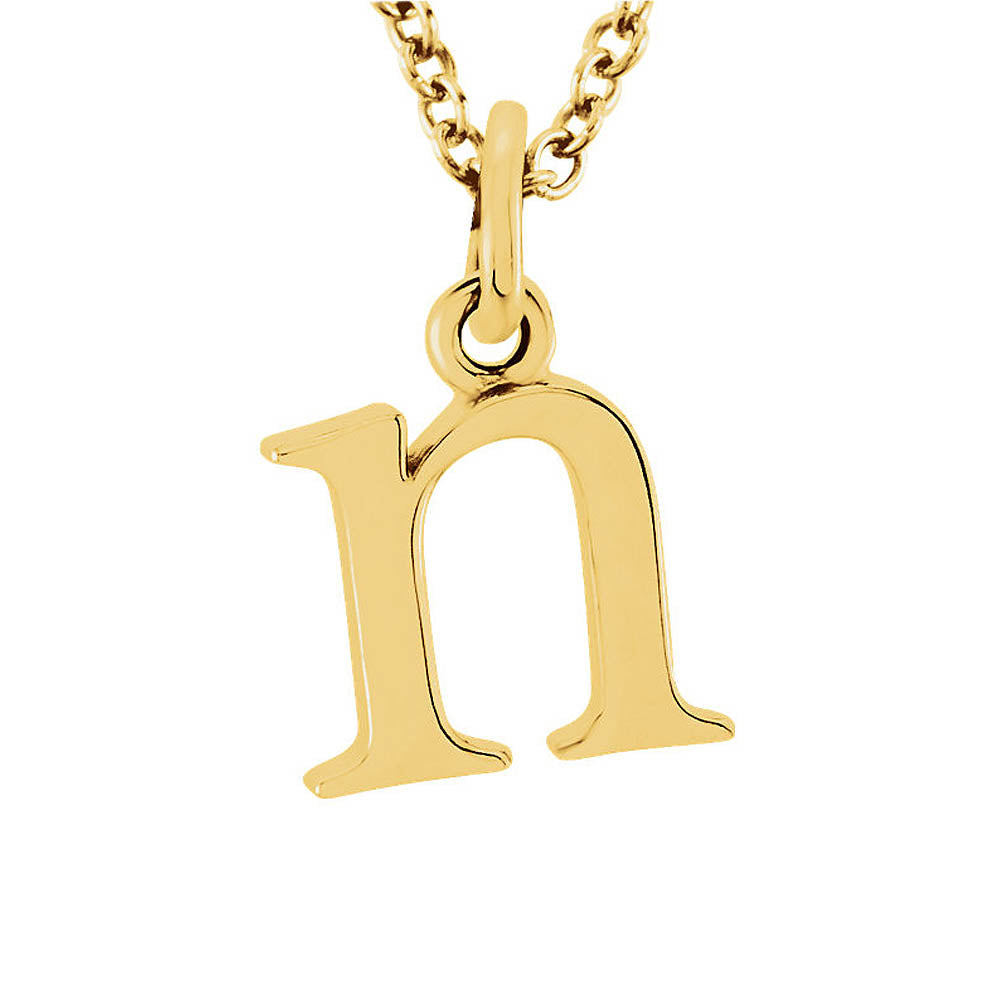 The Abbey Lower Case Initial 'n' Necklace in 14k Yellow Gold, 16 Inch, Item N10362-N by The Black Bow Jewelry Co.