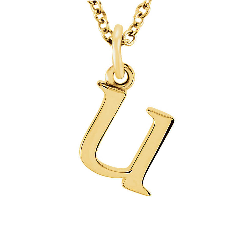 The Abbey Lower Case Initial 'u' Necklace in 14k Yellow Gold, 16 Inch, Item N10362-U by The Black Bow Jewelry Co.