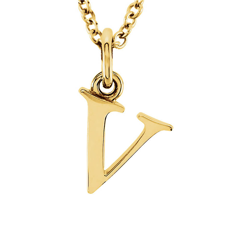 The Abbey Lower Case Initial 'v' Necklace in 14k Yellow Gold, 16 Inch, Item N10362-V by The Black Bow Jewelry Co.