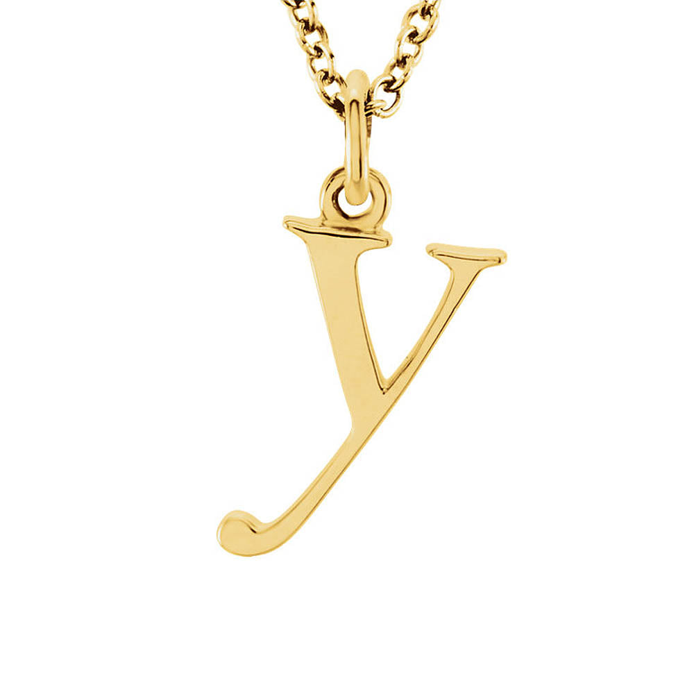 The Abbey Lower Case Initial 'y' Necklace in 14k Yellow Gold, 16 Inch, Item N10362-Y by The Black Bow Jewelry Co.