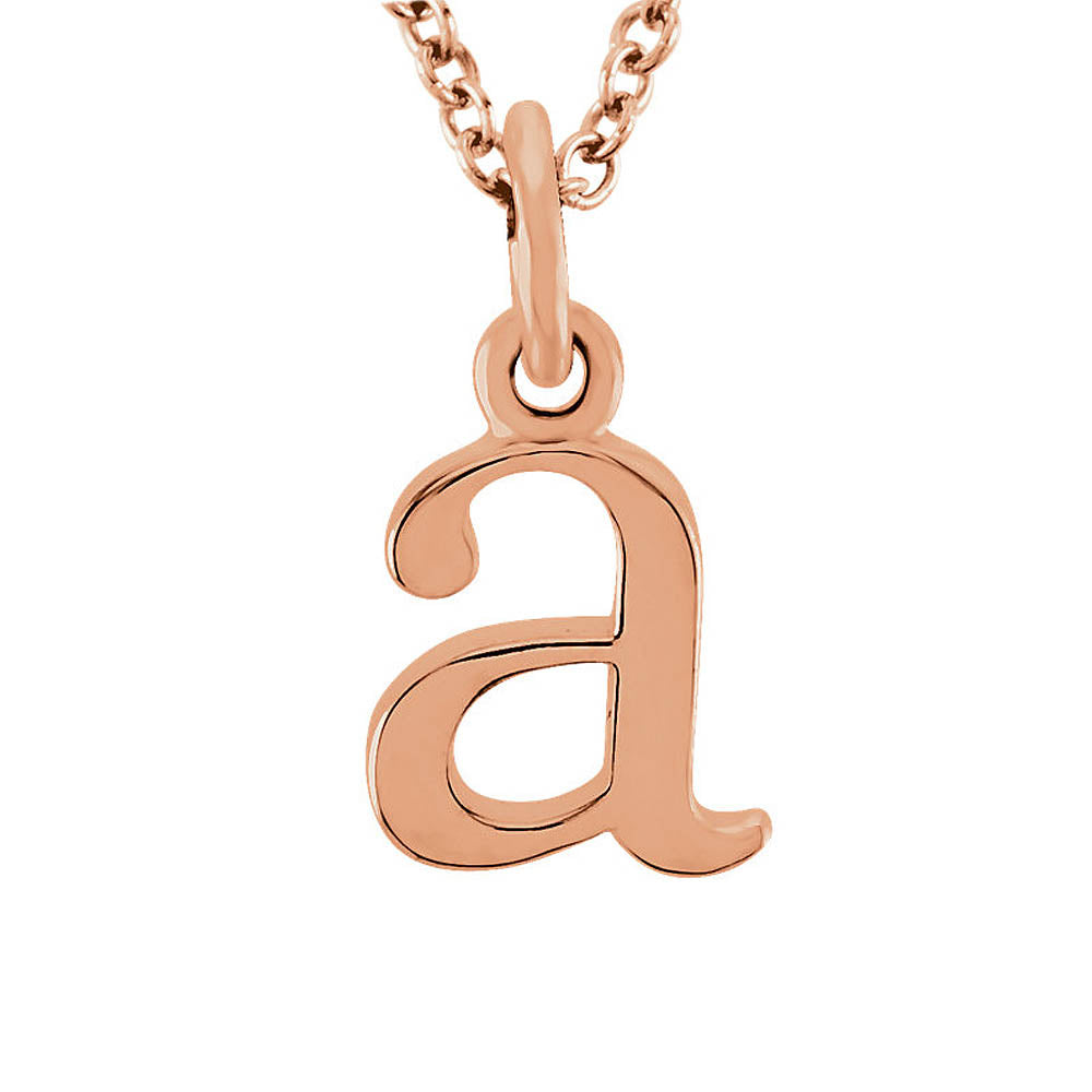 The Abbey Lower Case Initial 'a' Necklace in 14k Rose Gold, 16 Inch, Item N10363-A by The Black Bow Jewelry Co.