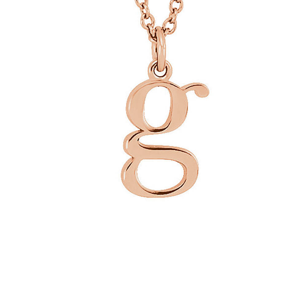 The Abbey Lower Case Initial 'g' Necklace in 14k Rose Gold, 16 Inch, Item N10363-G by The Black Bow Jewelry Co.