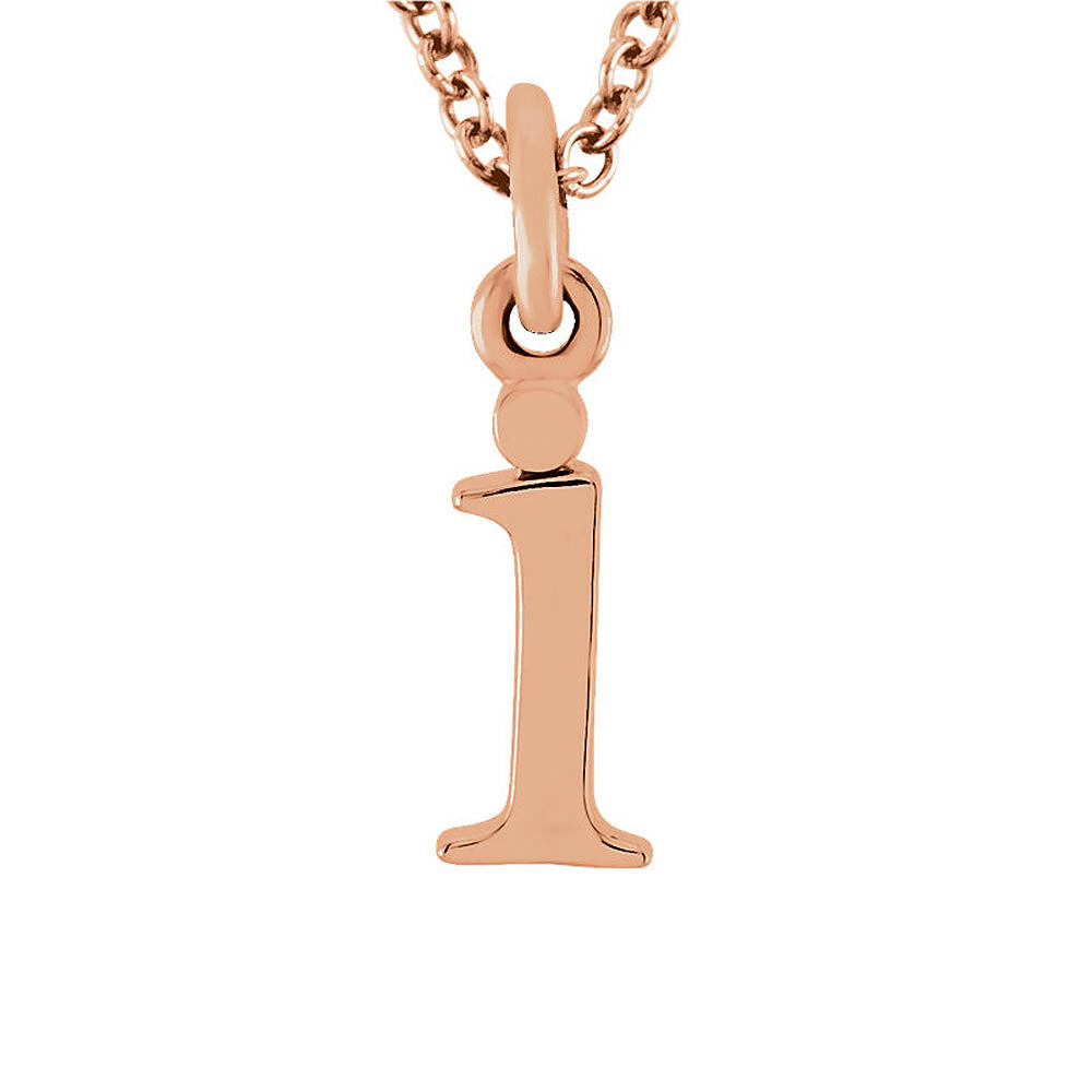 The Abbey Lower Case Initial 'i' Necklace in 14k Rose Gold, 16 Inch, Item N10363-I by The Black Bow Jewelry Co.