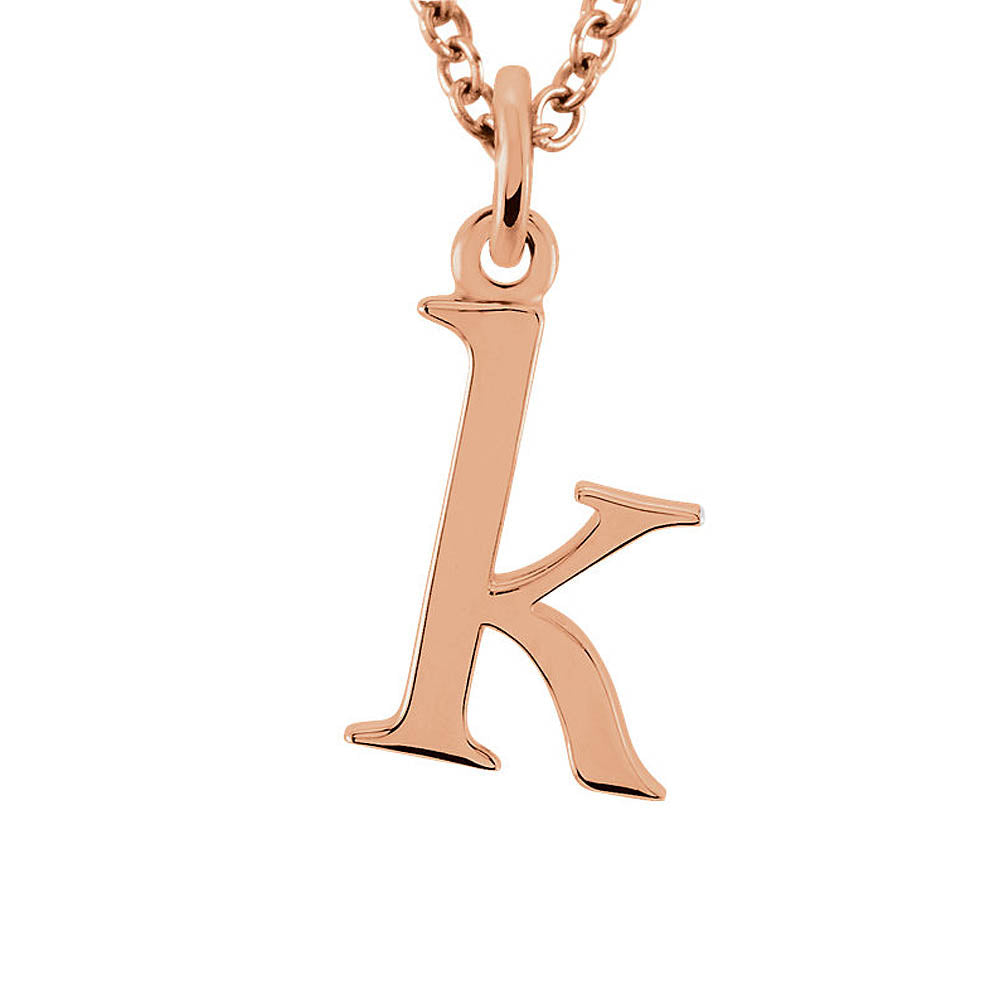 The Abbey Lower Case Initial 'k' Necklace in 14k Rose Gold, 16 Inch, Item N10363-K by The Black Bow Jewelry Co.