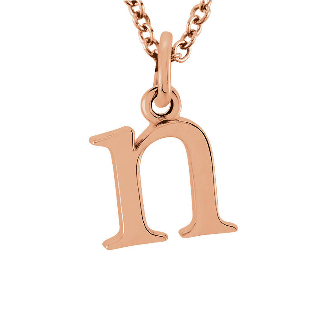 The Abbey Lower Case Initial 'n' Necklace in 14k Rose Gold, 16 Inch, Item N10363-N by The Black Bow Jewelry Co.