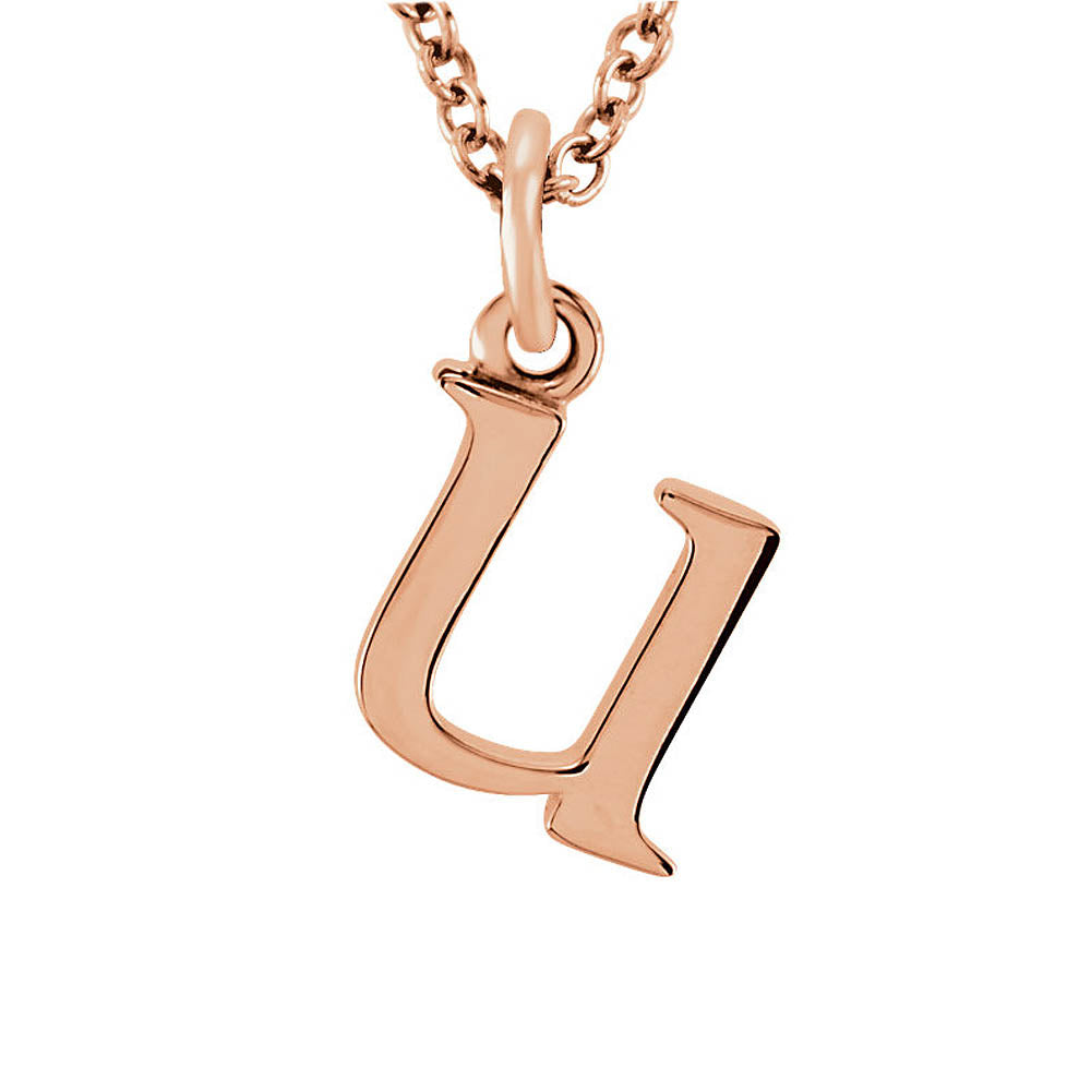 The Abbey Lower Case Initial 'u' Necklace in 14k Rose Gold, 16 Inch, Item N10363-U by The Black Bow Jewelry Co.