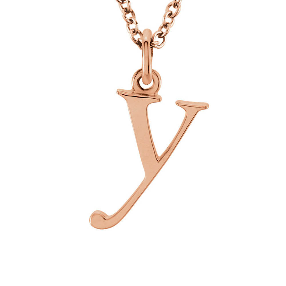 The Abbey Lower Case Initial 'y' Necklace in 14k Rose Gold, 16 Inch, Item N10363-Y by The Black Bow Jewelry Co.