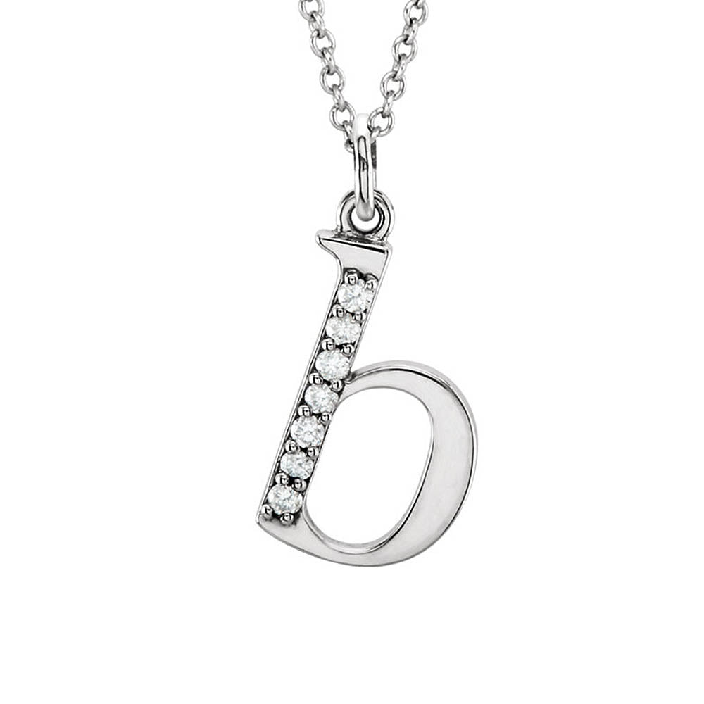 The Abbey 14k White Gold Diamond Lower Case Initial 'b' Necklace 16 In, Item N10367-B by The Black Bow Jewelry Co.