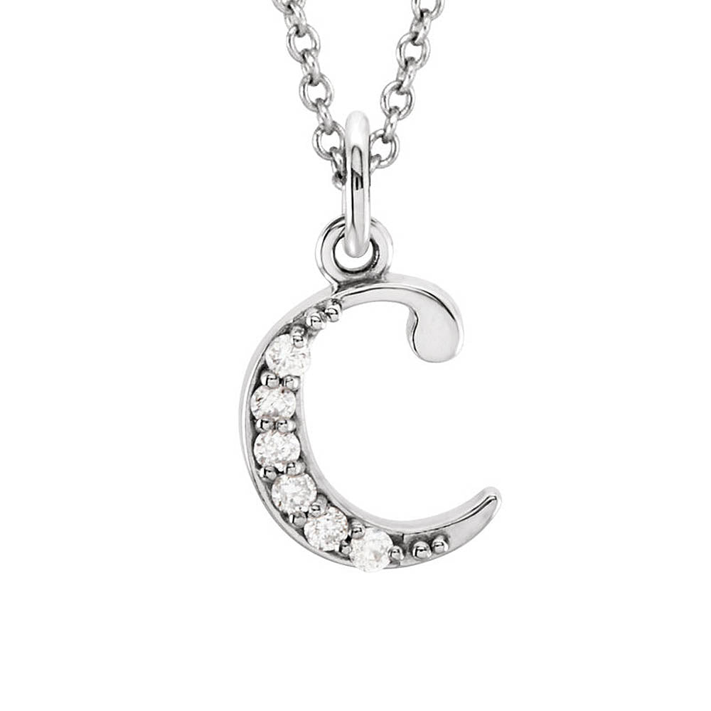 The Abbey 14k White Gold Diamond Lower Case Initial 'c' Necklace 16 In, Item N10367-C by The Black Bow Jewelry Co.