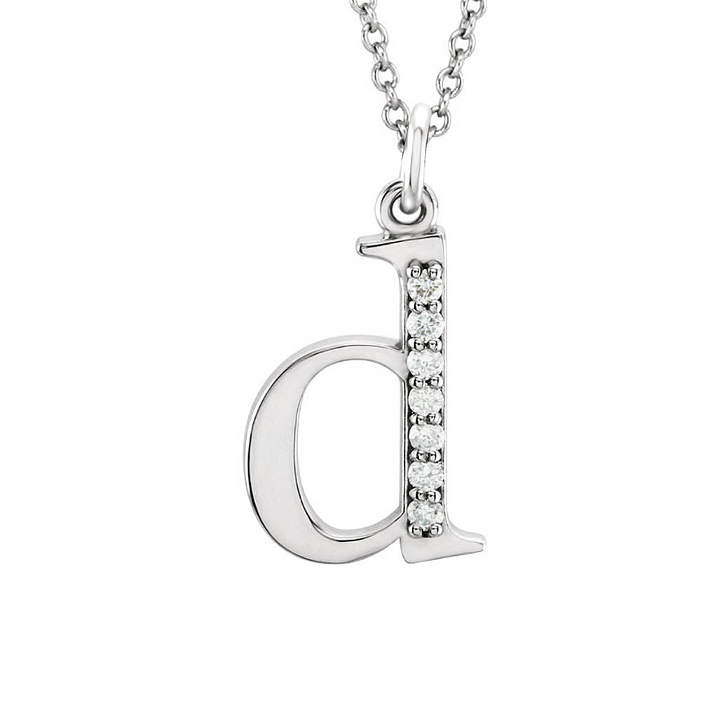 The Abbey 14k White Gold Diamond Lower Case Initial 'd' Necklace 16 In, Item N10367-D by The Black Bow Jewelry Co.