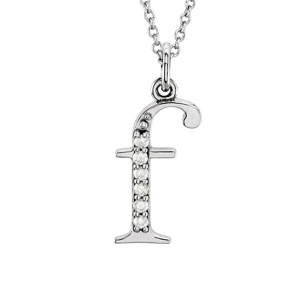 The Abbey 14k White Gold Diamond Lower Case Initial 'f' Necklace 16 In, Item N10367-F by The Black Bow Jewelry Co.