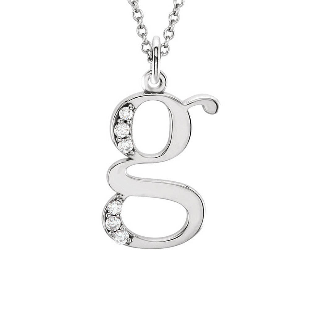 The Abbey 14k White Gold Diamond Lower Case Initial 'g' Necklace 16 In, Item N10367-G by The Black Bow Jewelry Co.