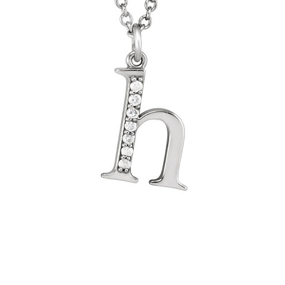 The Abbey 14k White Gold Diamond Lower Case Initial 'h' Necklace 16 In, Item N10367-H by The Black Bow Jewelry Co.