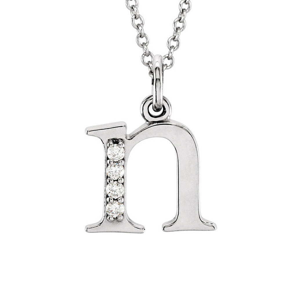 The Abbey 14k White Gold Diamond Lower Case Initial 'n' Necklace 16 In, Item N10367-N by The Black Bow Jewelry Co.