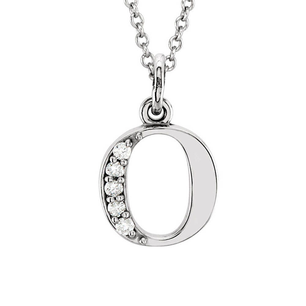 The Abbey 14k White Gold Diamond Lower Case Initial 'o' Necklace 16 In, Item N10367-O by The Black Bow Jewelry Co.