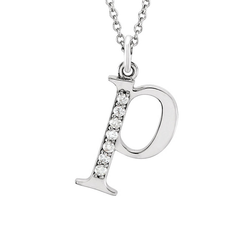 The Abbey 14k White Gold Diamond Lower Case Initial 'p' Necklace 16 In, Item N10367-P by The Black Bow Jewelry Co.