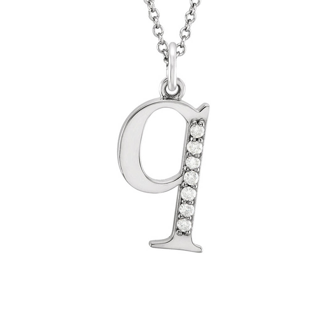 The Abbey 14k White Gold Diamond Lower Case Initial 'q' Necklace 16 In, Item N10367-Q by The Black Bow Jewelry Co.