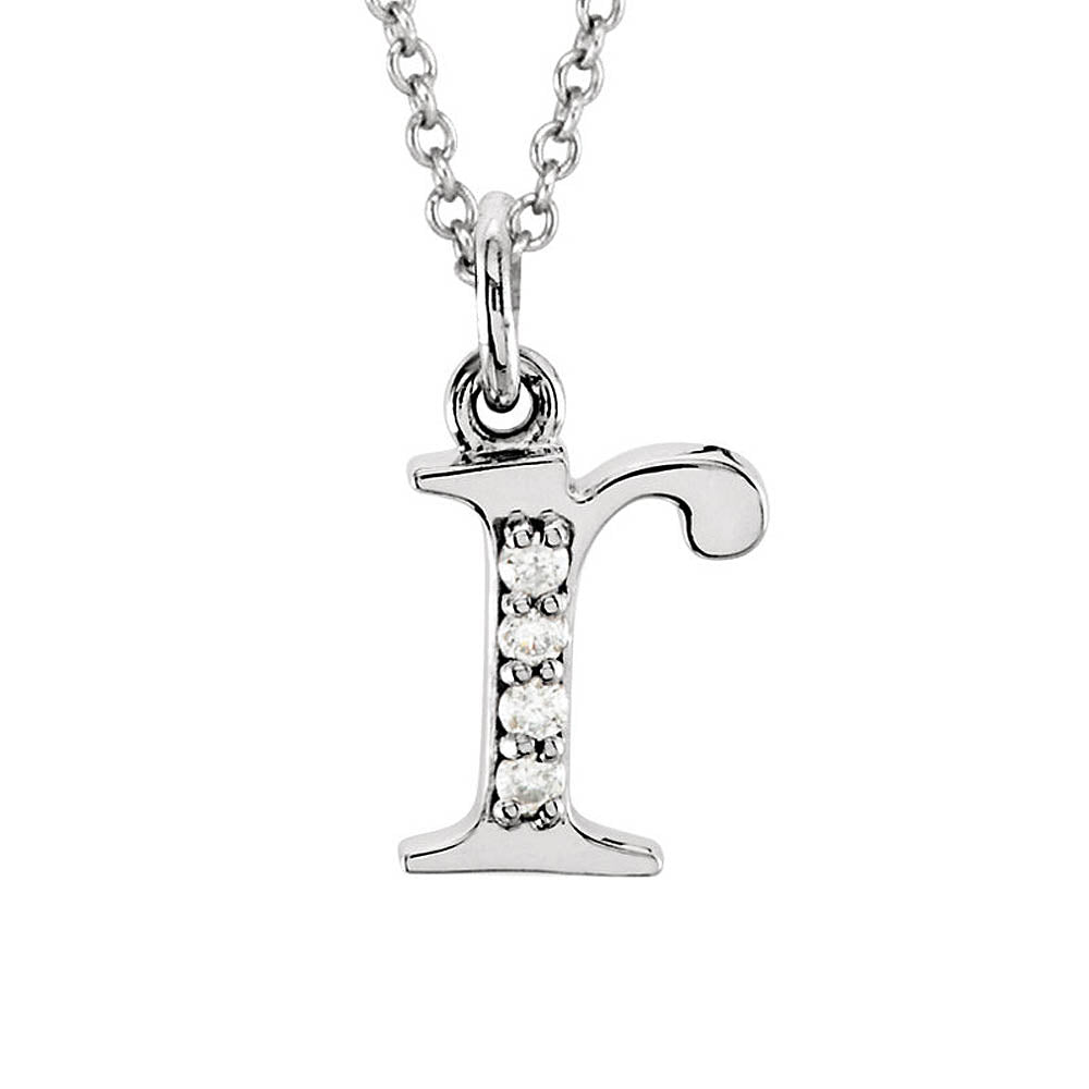 The Abbey 14k White Gold Diamond Lower Case Initial 'r' Necklace 16 In, Item N10367-R by The Black Bow Jewelry Co.