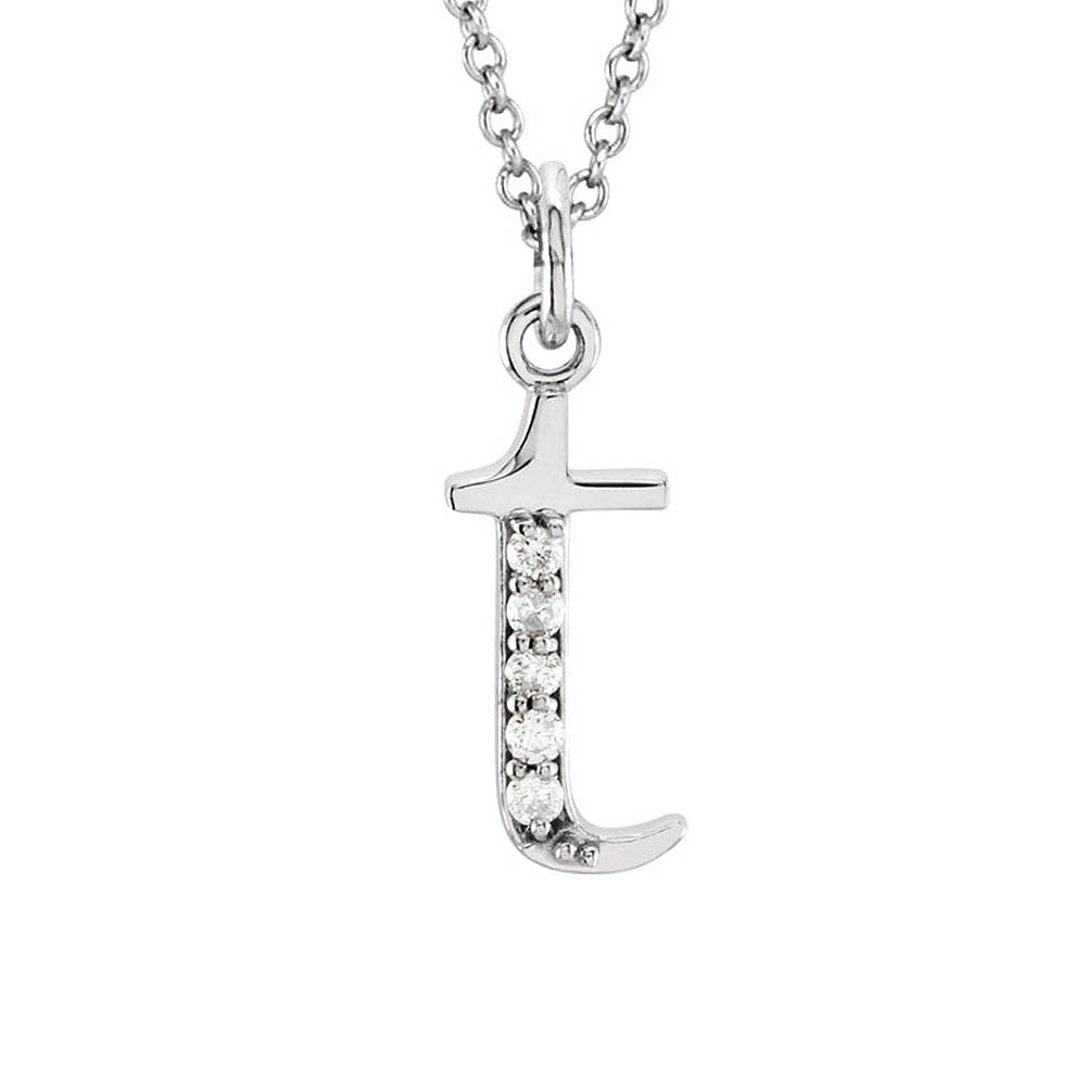 The Abbey 14k White Gold Diamond Lower Case Initial 't' Necklace 16 In, Item N10367-T by The Black Bow Jewelry Co.
