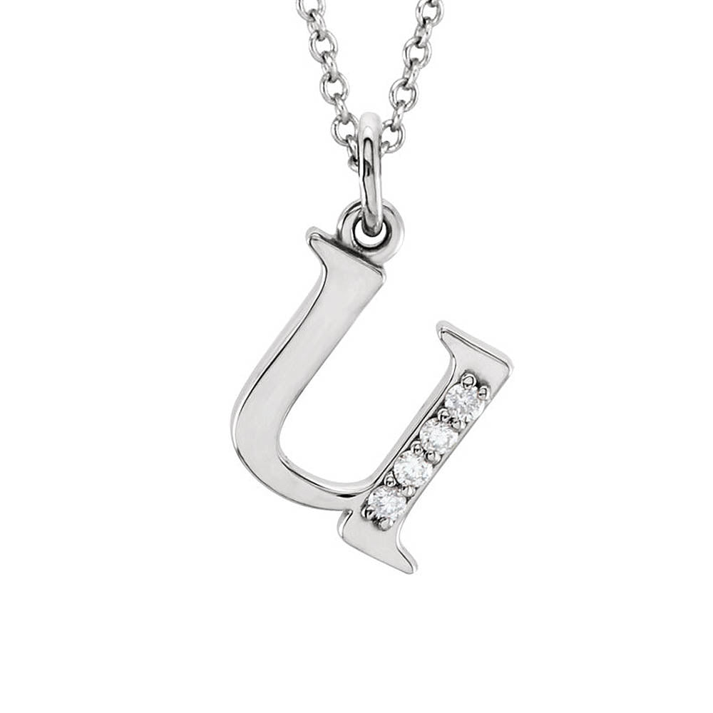 The Abbey 14k White Gold Diamond Lower Case Initial 'u' Necklace 16 In, Item N10367-U by The Black Bow Jewelry Co.