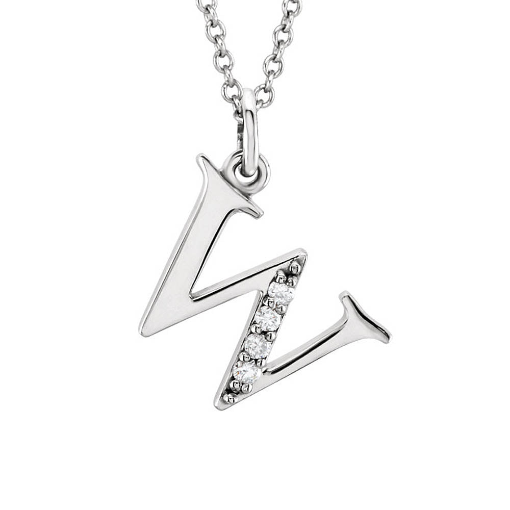 The Abbey 14k White Gold Diamond Lower Case Initial 'w' Necklace 16 In, Item N10367-W by The Black Bow Jewelry Co.