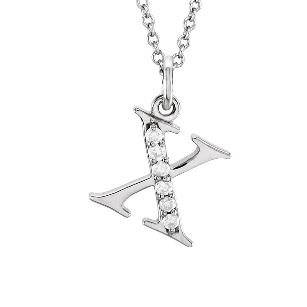 The Abbey 14k White Gold Diamond Lower Case Initial 'x' Necklace 16 In, Item N10367-X by The Black Bow Jewelry Co.