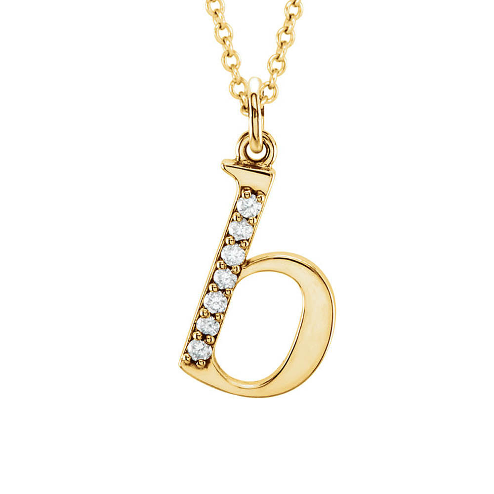 The Abbey 14k Yellow Diamond Lower Case Initial 'b' Necklace 16 Inch, Item N10368-B by The Black Bow Jewelry Co.