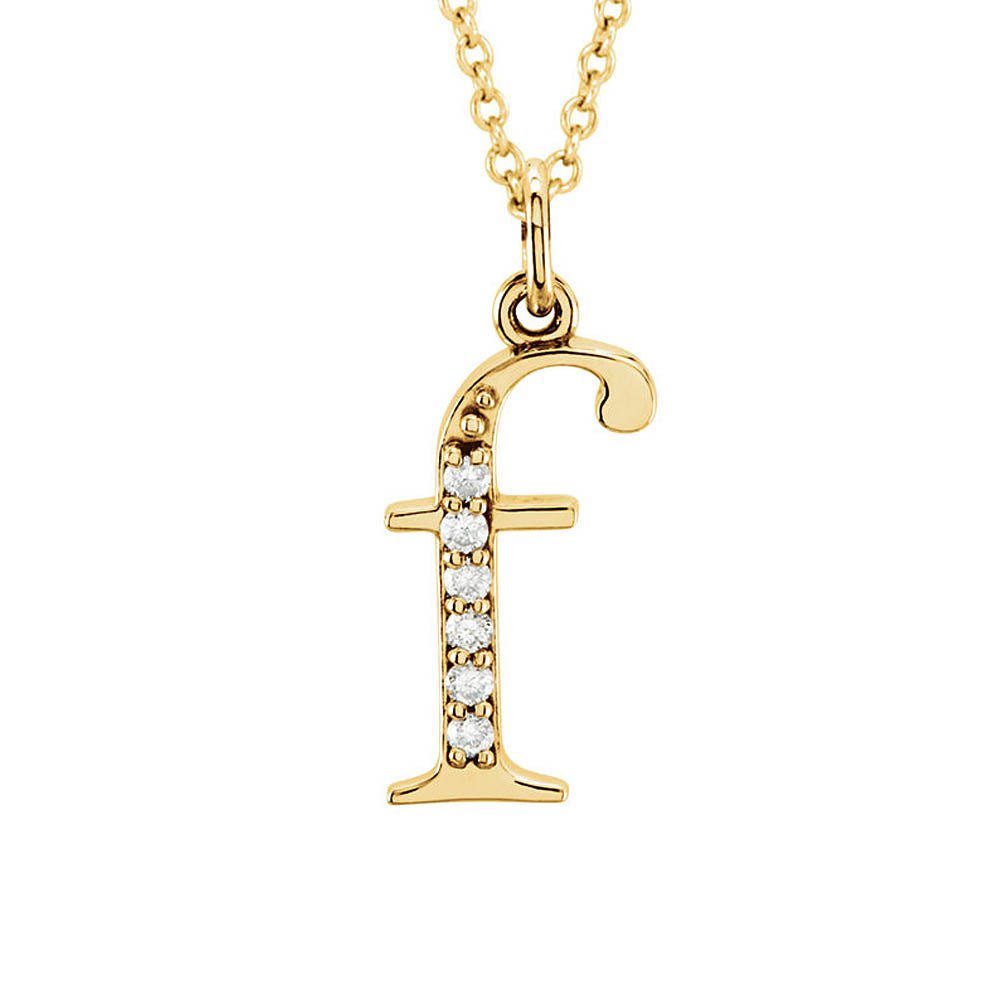 The Abbey 14k Yellow Diamond Lower Case Initial 'f' Necklace 16 Inch, Item N10368-F by The Black Bow Jewelry Co.