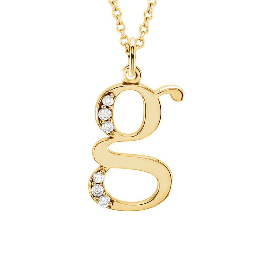 The Abbey 14k Yellow Diamond Lower Case Initial 'g' Necklace 16 Inch, Item N10368-G by The Black Bow Jewelry Co.