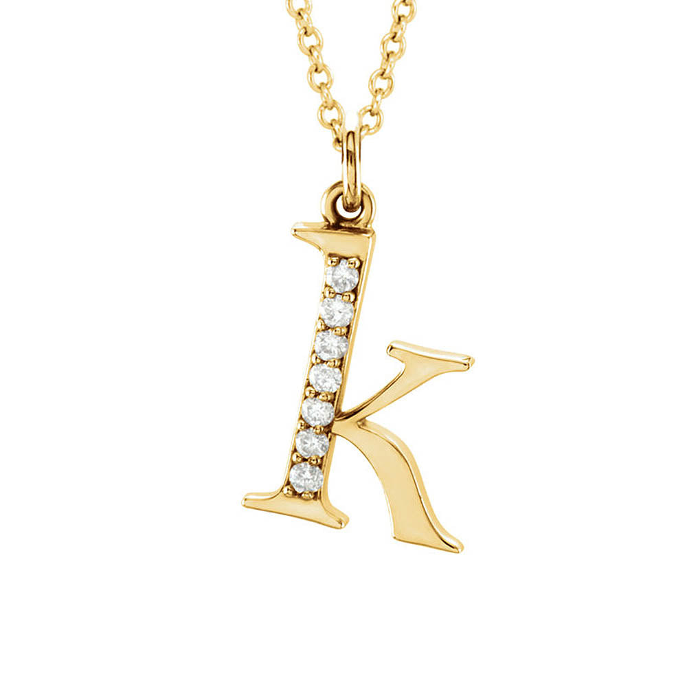 The Abbey 14k Yellow Diamond Lower Case Initial 'k' Necklace 16 Inch, Item N10368-K by The Black Bow Jewelry Co.