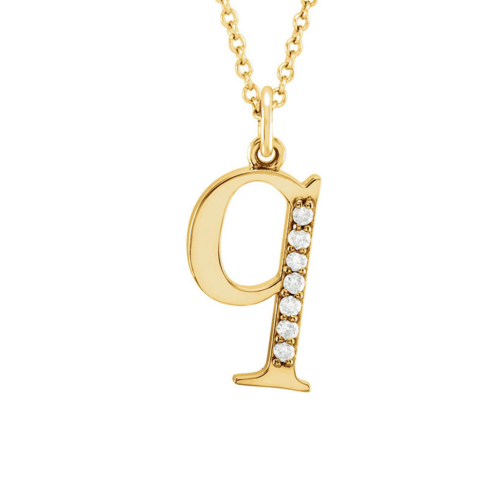 The Abbey 14k Yellow Diamond Lower Case Initial 'q' Necklace 16 Inch, Item N10368-Q by The Black Bow Jewelry Co.
