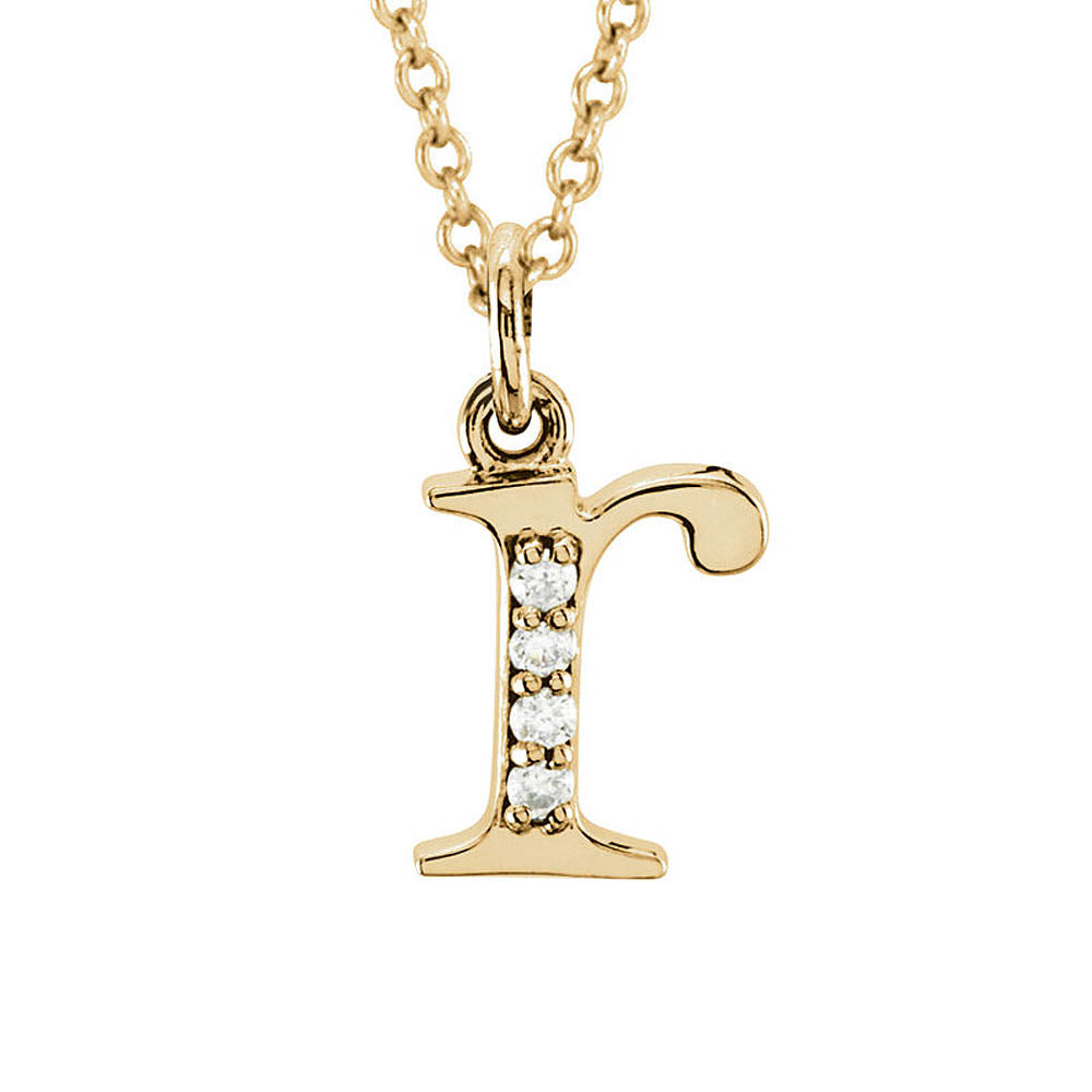 The Abbey 14k Yellow Diamond Lower Case Initial 'r' Necklace 16 Inch, Item N10368-R by The Black Bow Jewelry Co.