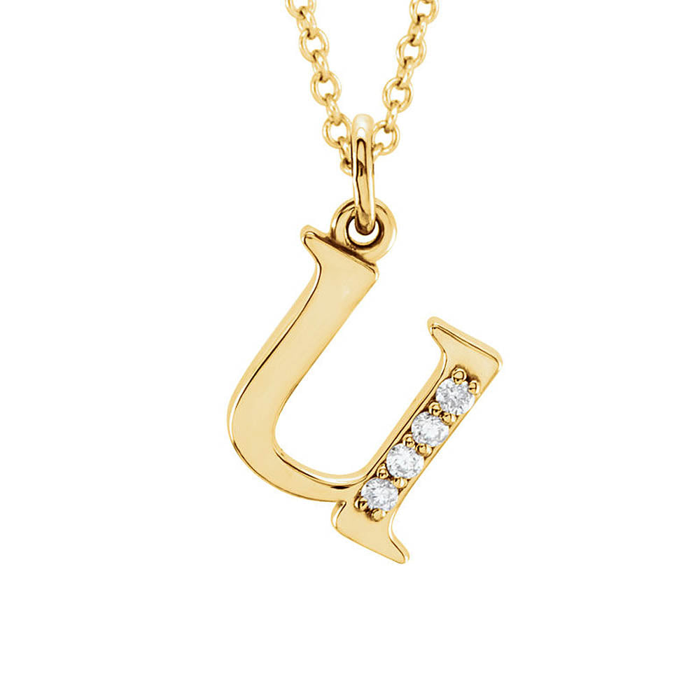 The Abbey 14k Yellow Diamond Lower Case Initial 'u' Necklace 16 Inch, Item N10368-U by The Black Bow Jewelry Co.