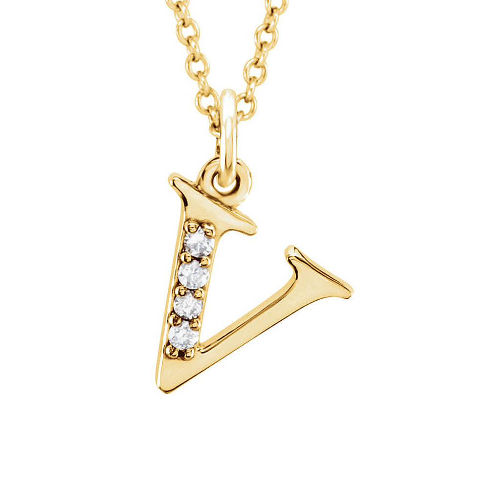 The Abbey 14k Yellow Diamond Lower Case Initial 'v' Necklace 16 Inch, Item N10368-V by The Black Bow Jewelry Co.