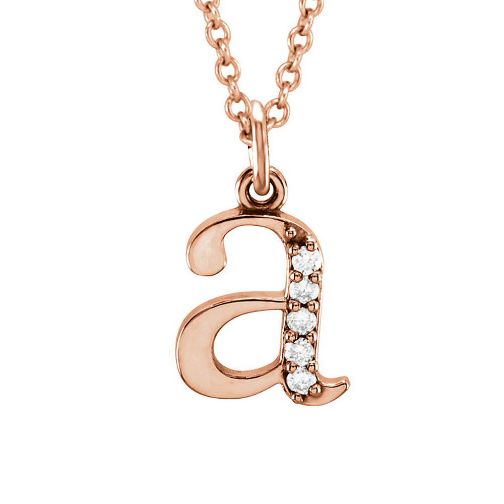 The Abbey 14k Rose Gold Diamond Lower Case Initial 'a' Necklace 16 In, Item N10369-A by The Black Bow Jewelry Co.