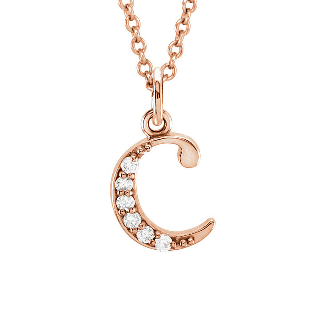 The Abbey 14k Rose Gold Diamond Lower Case Initial 'c' Necklace 16