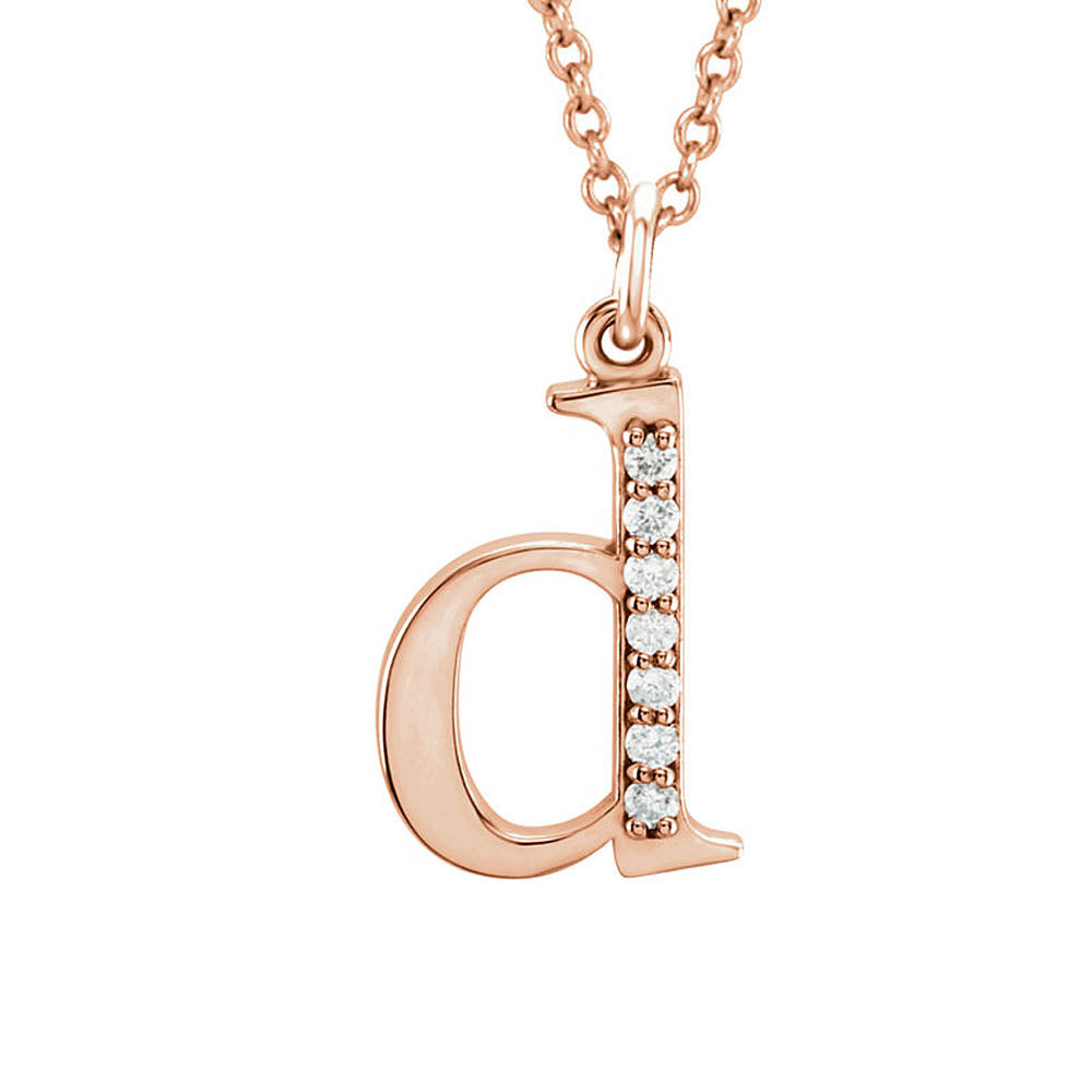 The Abbey 14k Rose Gold Diamond Lower Case Initial 'd' Necklace 16 In, Item N10369-D by The Black Bow Jewelry Co.