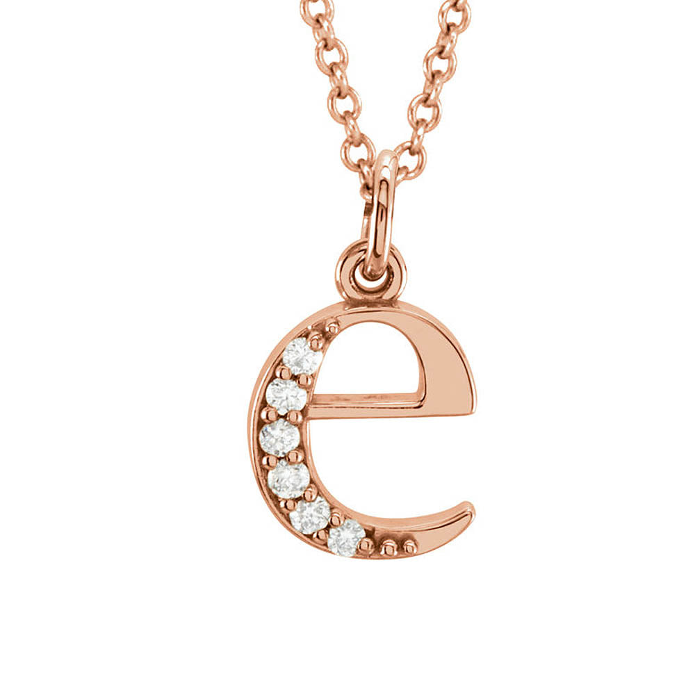 The Abbey 14k Rose Gold Diamond Lower Case Initial 'e' Necklace 16 In, Item N10369-E by The Black Bow Jewelry Co.