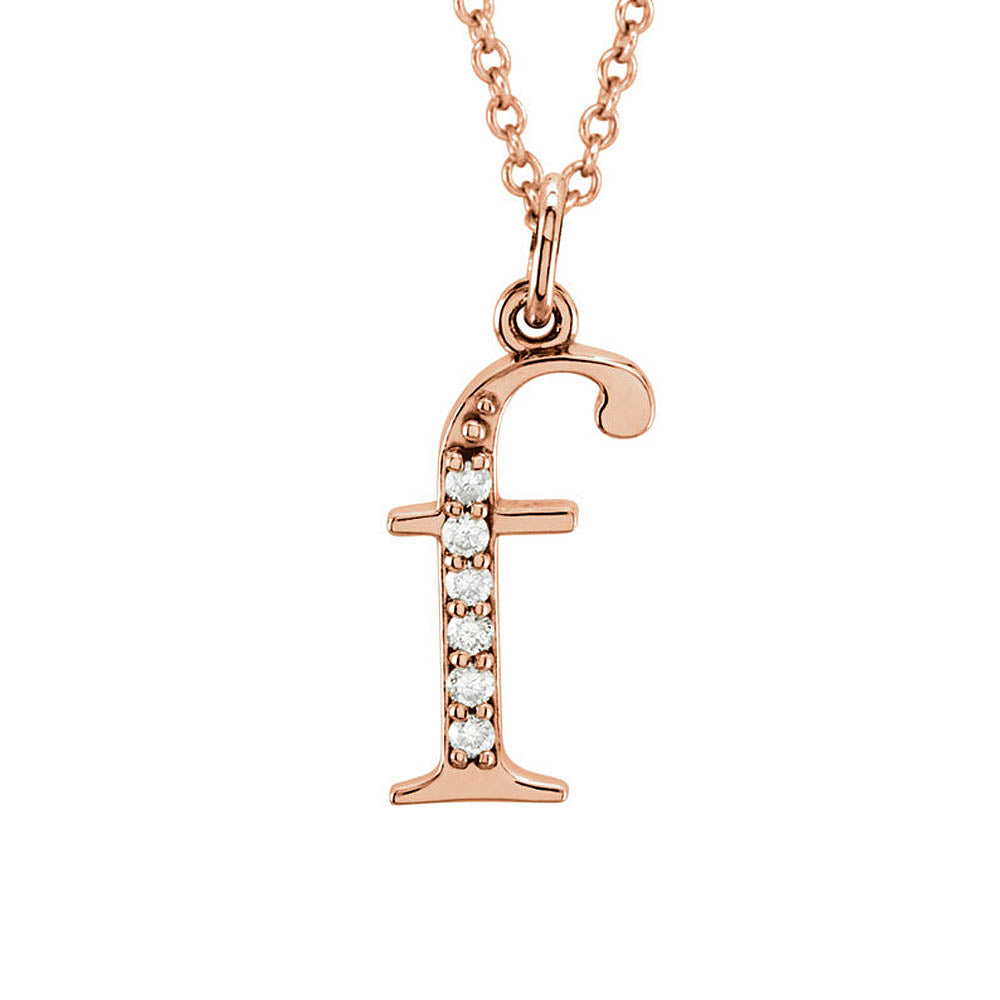 The Abbey 14k Rose Gold Diamond Lower Case Initial 'f' Necklace 16 In, Item N10369-F by The Black Bow Jewelry Co.