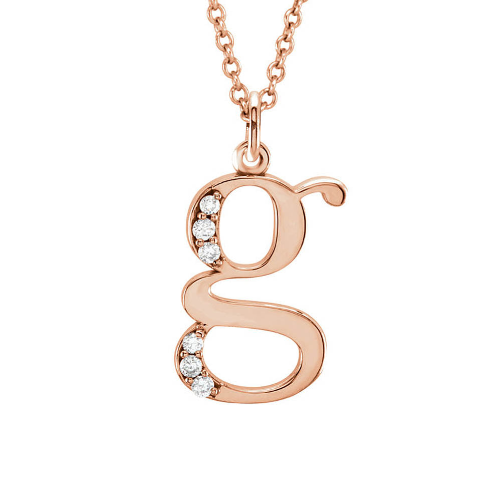 The Abbey 14k Rose Gold Diamond Lower Case Initial 'g' Necklace 16 In, Item N10369-G by The Black Bow Jewelry Co.