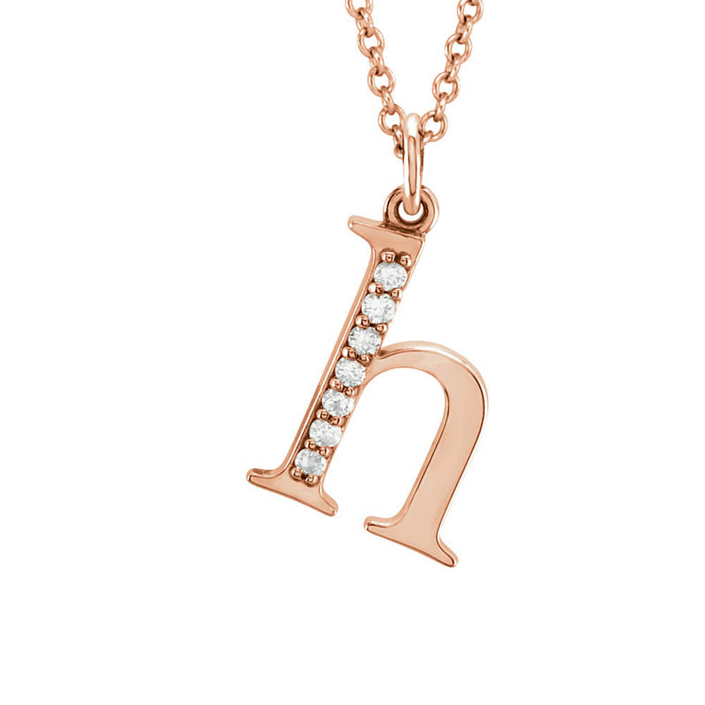 The Abbey 14k Rose Gold Diamond Lower Case Initial 'h' Necklace 16 In, Item N10369-H by The Black Bow Jewelry Co.