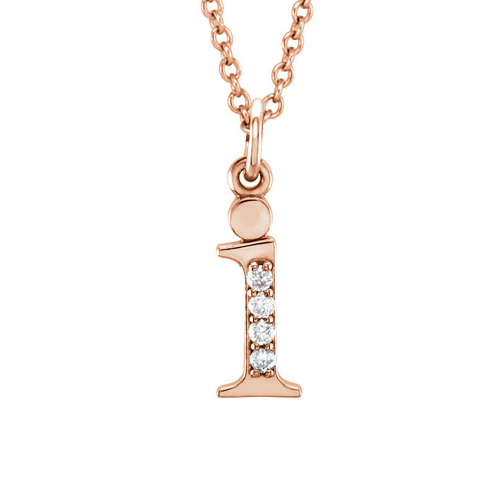 The Abbey 14k Rose Gold Diamond Lower Case Initial 'i' Necklace 16 In, Item N10369-I by The Black Bow Jewelry Co.