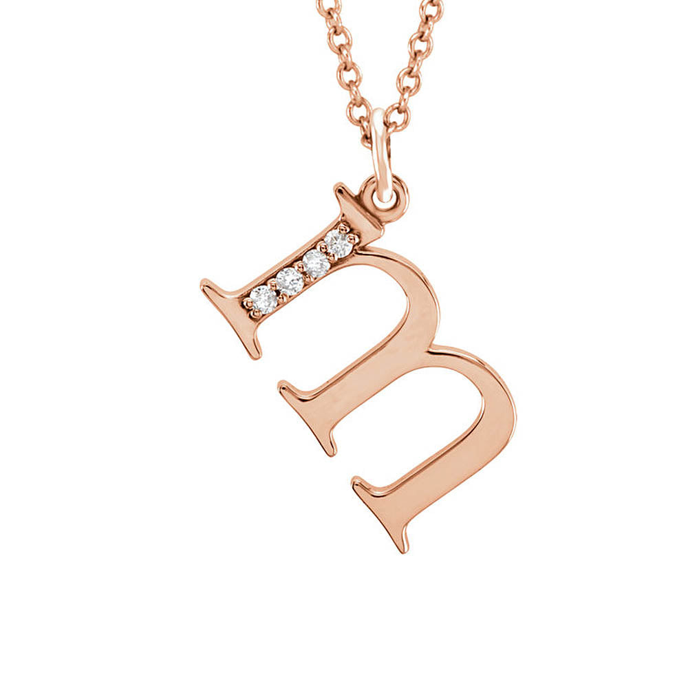 The Abbey 14k Rose Gold Diamond Lower Case Initial 'm' Necklace 16 In, Item N10369-M by The Black Bow Jewelry Co.