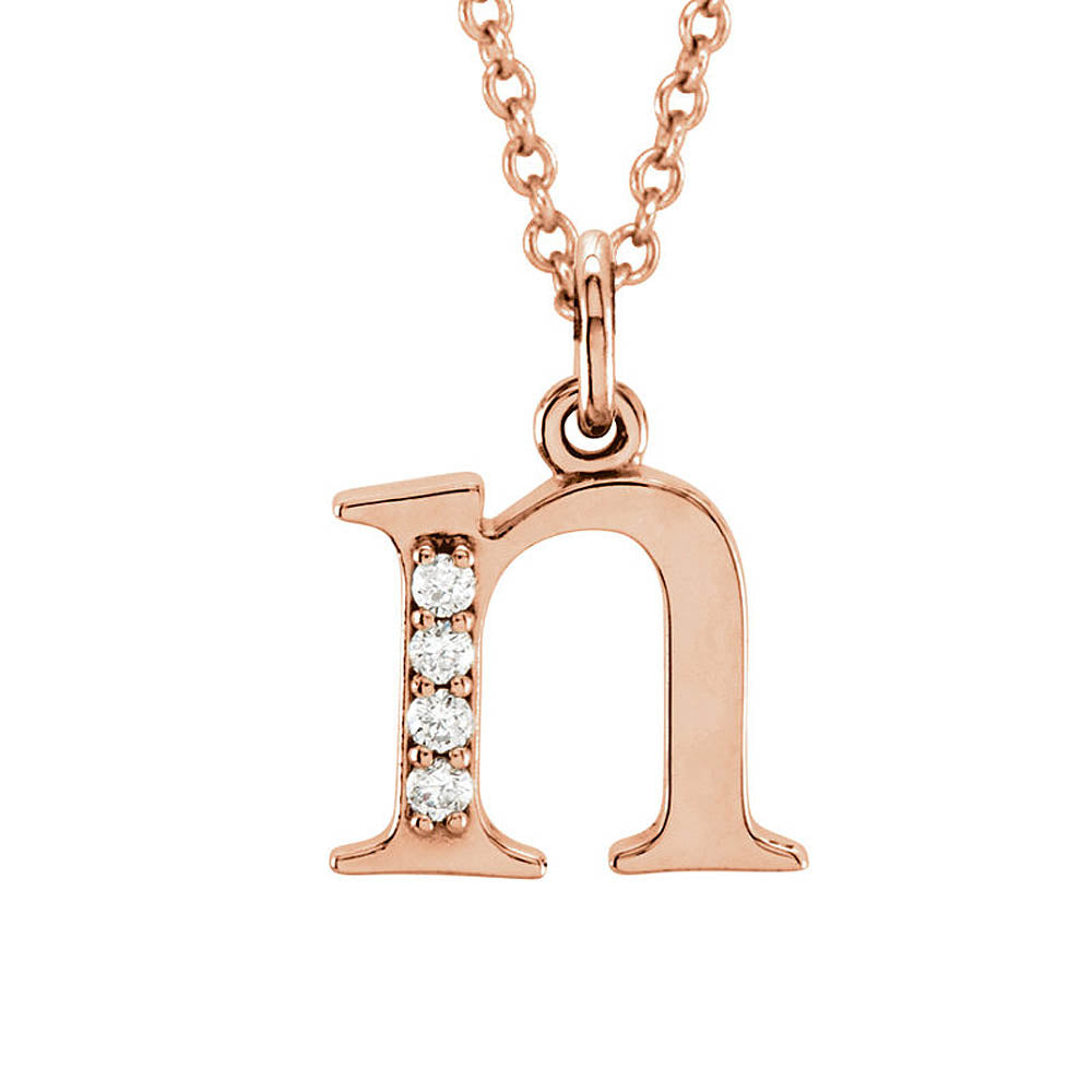 The Abbey 14k Rose Gold Diamond Lower Case Initial 'n' Necklace 16 In, Item N10369-N by The Black Bow Jewelry Co.